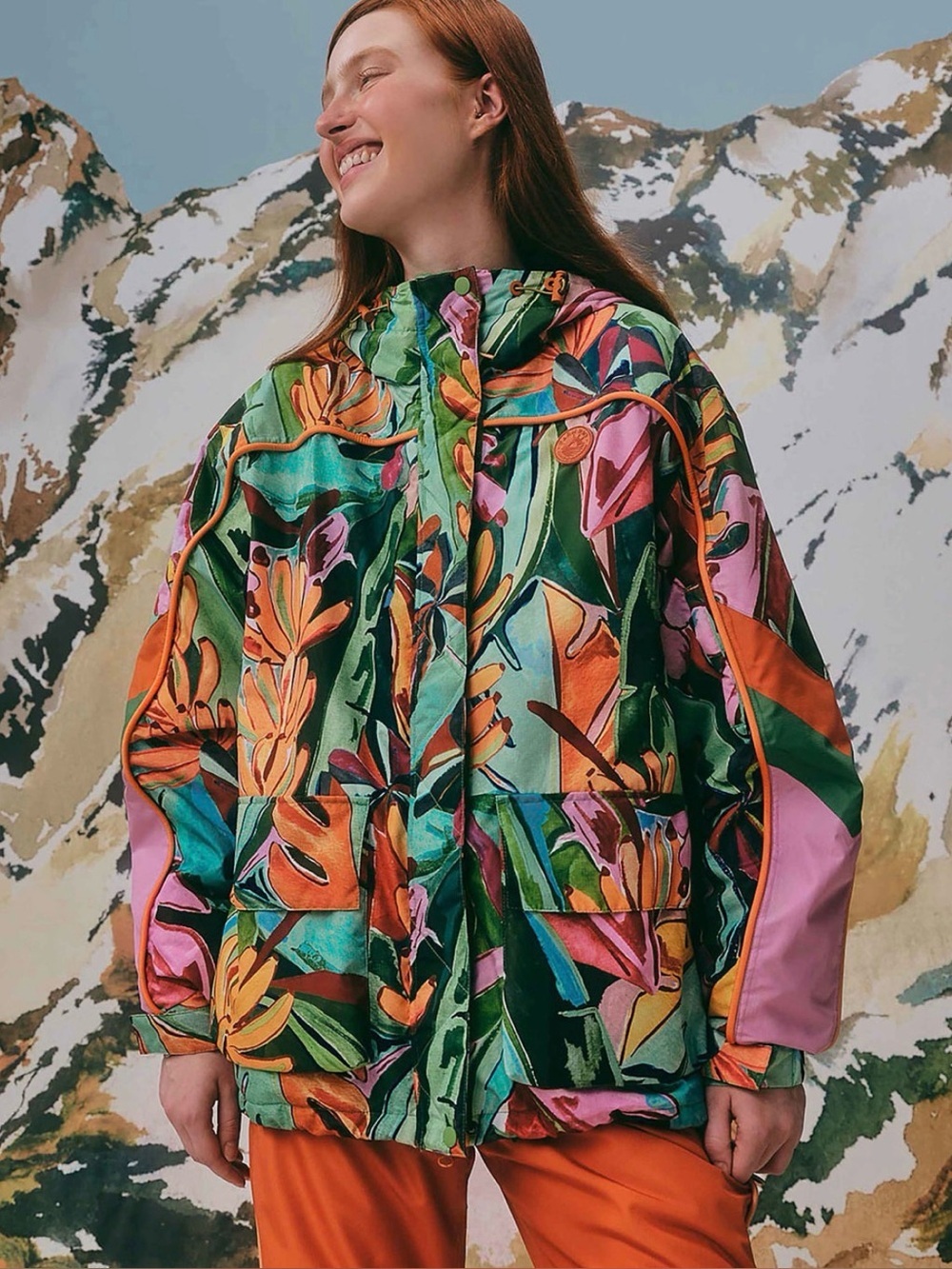 Farm Rio Banana Leaves Ski Jacket Size S Multicolor Hooded Waterproof NWT